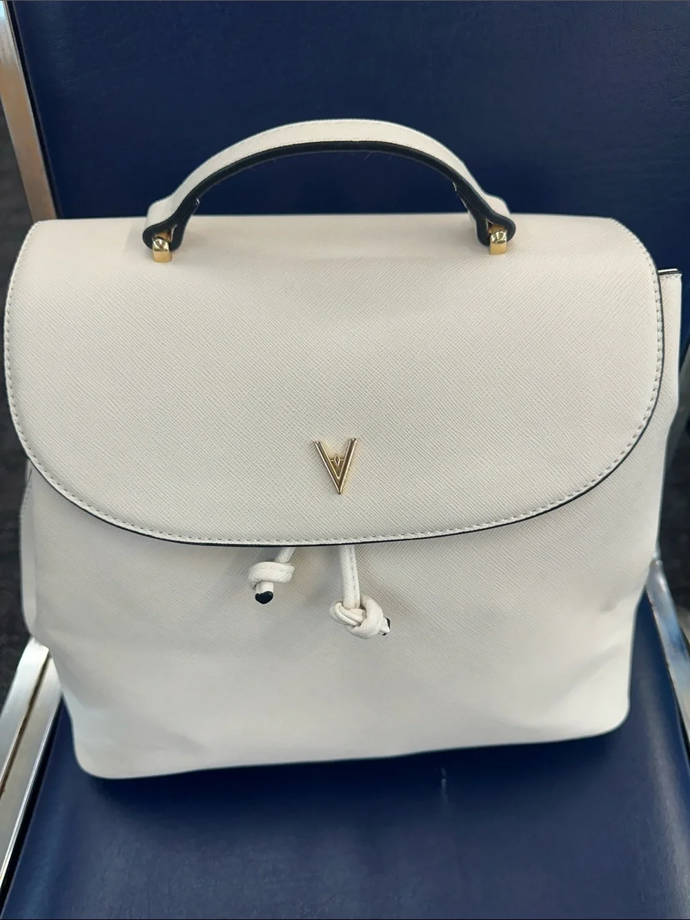 Leatherette Women's Backpack Purse - V Logo Accent